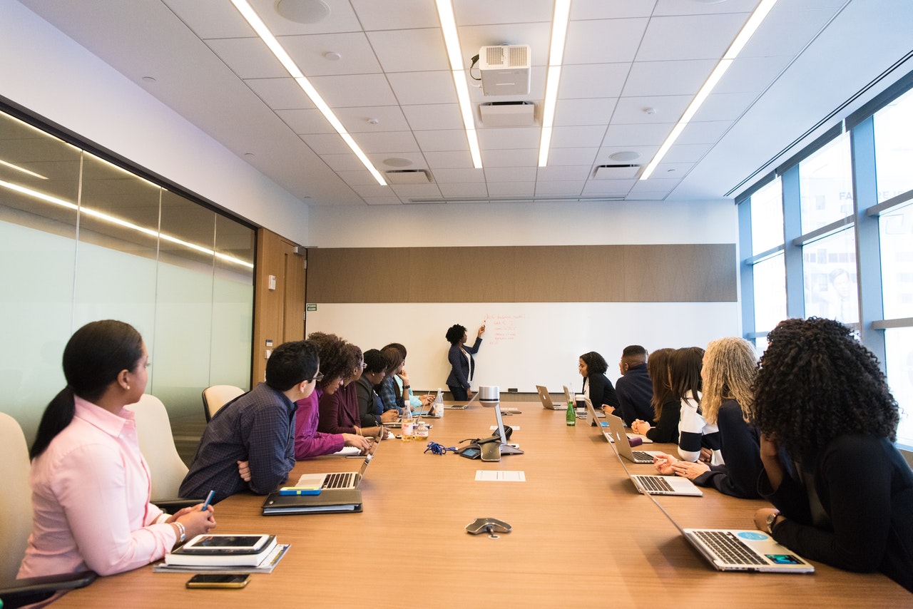 A presentation being done at a board meeting