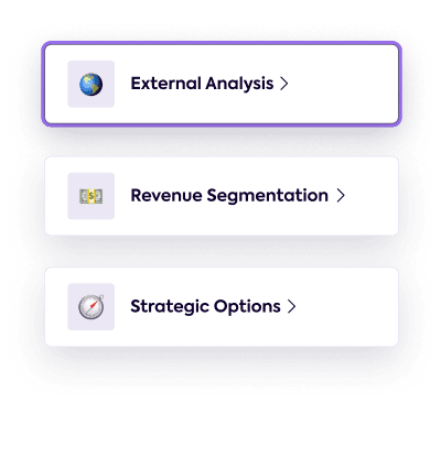 A list of tools; external analysis, revenue segmentation and strategic options