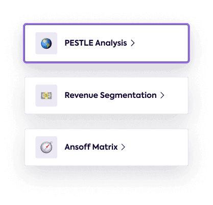 A list of tools; PESTLE Analysis, Revenue Segmentation and Ansoff Matrix