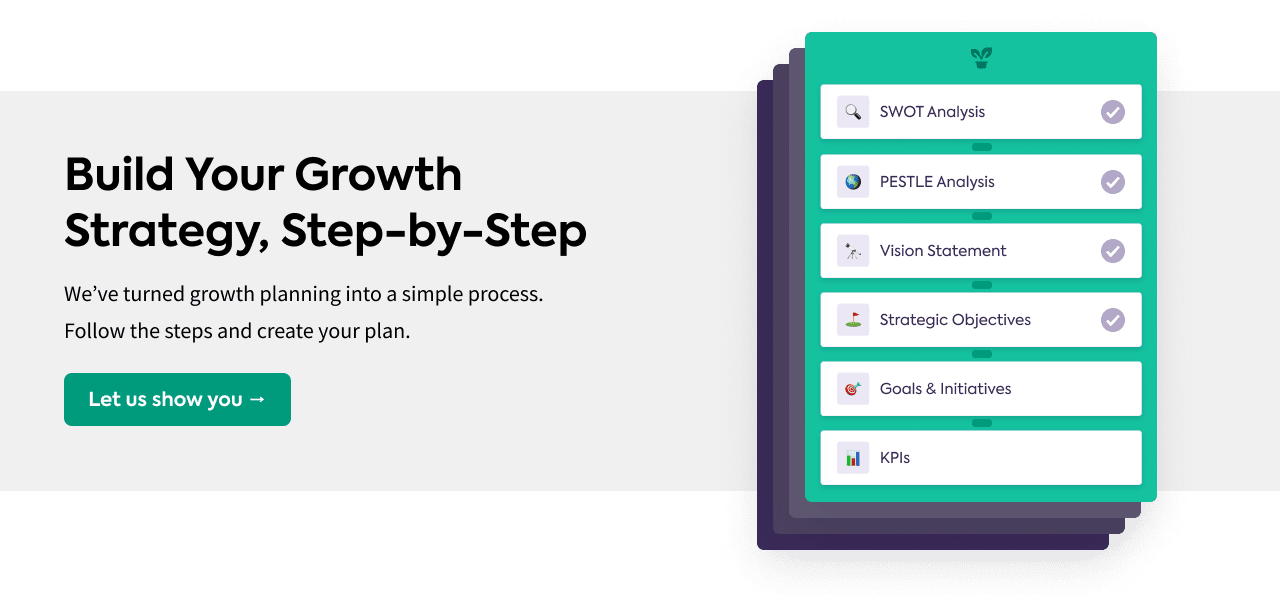 Step-by-step growth strategy toolkit in Lucidity strategy software