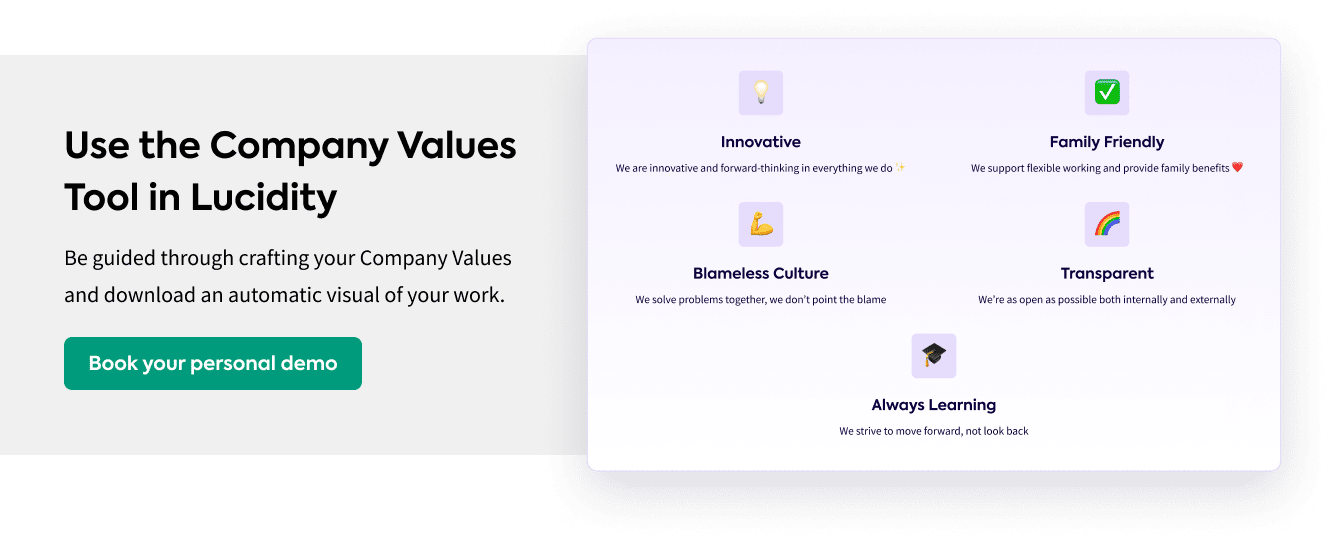 Company Values Interactive Tool in Lucidity Strategy Software 