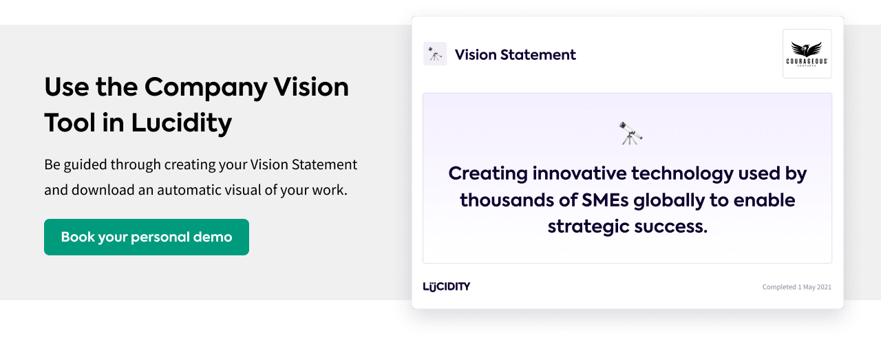 ferramenta interativa de declaração de visão no software de estratégia Lucidity 